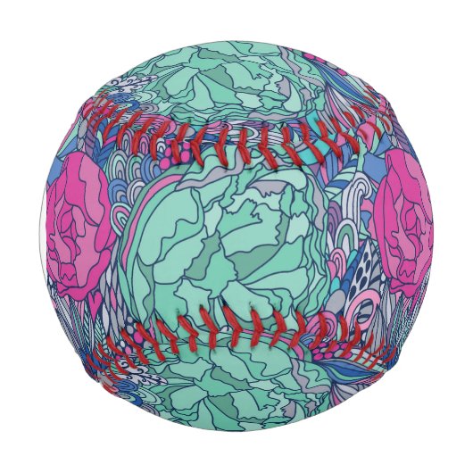 Farbenfrohe Blumendoodle-Muster Baseball (Vorderseite)