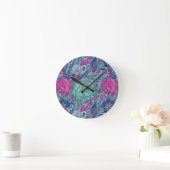 Farbenfrohe Blumendoodle Runde Wanduhr (Zuhause)