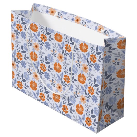 Farbenfrohe Blumendrucke - orange große Geschenktü Geschenktüte (Rückseite Schrägansicht)