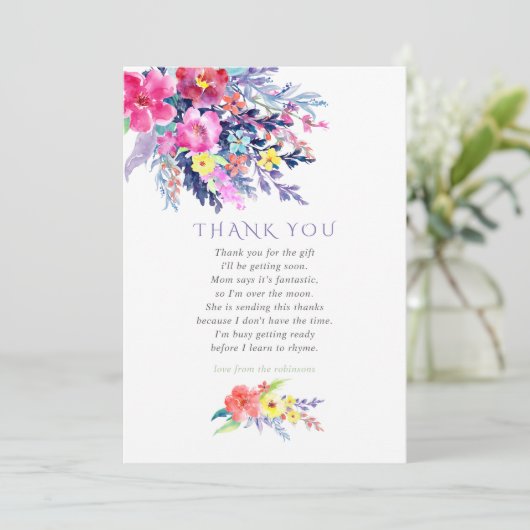 Farbenfrohe Blumendusche Danke (Stehend Vorderseite)