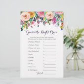 Farbenfrohe Blumendusche Preis Richtige Spielkarte (Stehend Vorderseite)