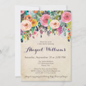 Farbenfrohe Blumendusche, Vintage Einladung (Vorderseite)