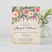 Farbenfrohe Blumendusche, Vintage Einladung (Stehend Vorderseite)