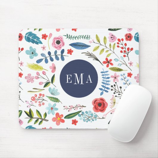 Farbenfrohe Blumenelemente Aquarelle Illustration Mousepad (Mit Mouse)