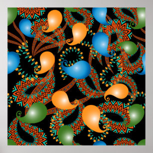 Farbenfrohe blumenethnische 3D Paisley nahtlose Mu Poster