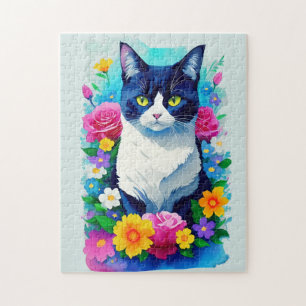 Farbenfrohe, blumenfarbene Katze Puzzle
