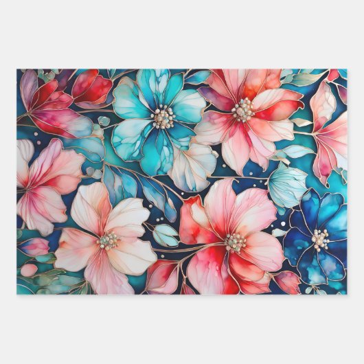 Farbenfrohe Blumenfarbenhandtafel-Papiertücher Geschenkpapier Set (Vorderseite 2)