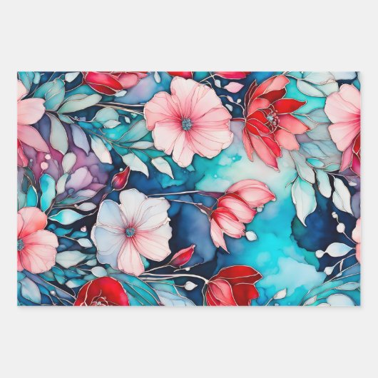 Farbenfrohe Blumenfarbenhandtafel-Papiertücher Geschenkpapier Set (Vorderseite)