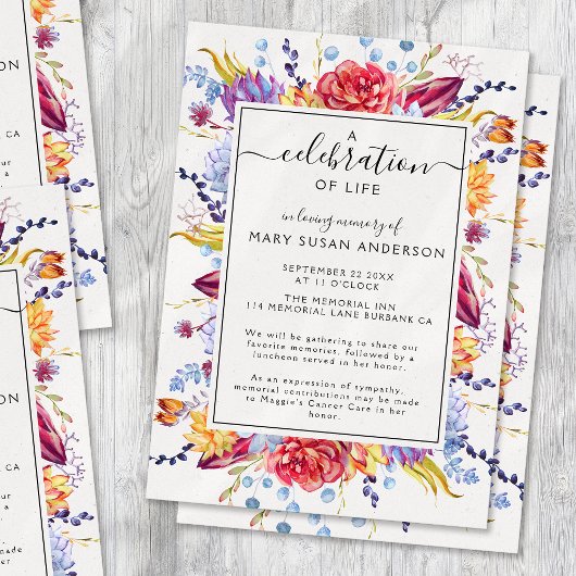 Farbenfrohe Blumenfeier zum Gedenken an das Leben Einladung