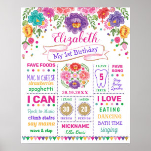 Farbenfrohe Blumenfiesta 1. Geburtstag Meilenstein Poster