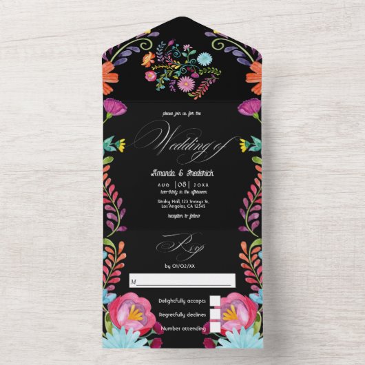 Farbenfrohe Blumenfiesta All In One Einladung (Innen Boden)