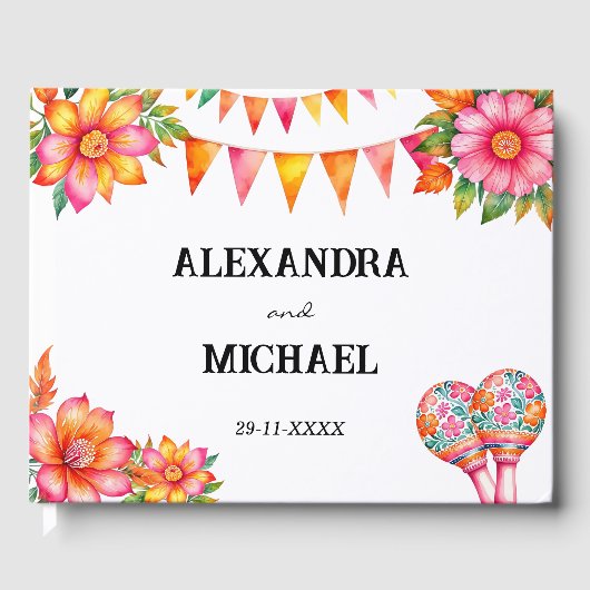 farbenfrohe Blumenfiesta mexikanische Hochzeit Gästebuch (Vorderseite)