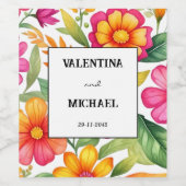 farbenfrohe Blumenfiesta mexikanische Hochzeit Weinetikett (Einzelnes Label)