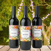 farbenfrohe Blumenfiesta mexikanische Hochzeit Weinetikett