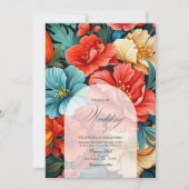 Farbenfrohe Blumenfiesta Wedding Foto und QR Code Einladung (Vorderseite)