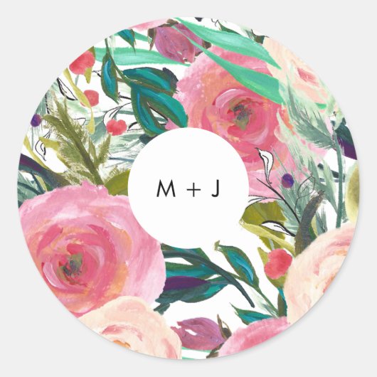 Farbenfrohe Blumengarten Hochzeit Runder Aufkleber (Vorderseite)
