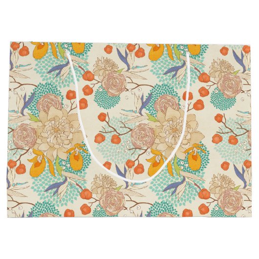 Farbenfrohe Blumengartenmuster Große Geschenktüte (Rückseite)