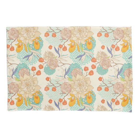 Farbenfrohe Blumengartenmuster Kissenbezug (Vorderseite)