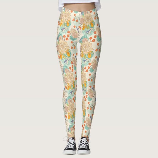Farbenfrohe Blumengartenmuster Leggings (Vorderseite)