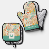 Farbenfrohe Blumengartenmuster Ofenhandschuh & Topflappen-Set (Vorderseite/Rückseite)