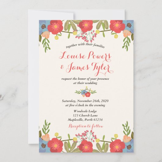 Farbenfrohe blumengeschichtliche Einladung (Vorderseite)