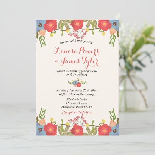 Farbenfrohe blumengeschichtliche Einladung (Stehend Vorderseite)