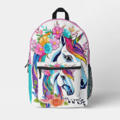 Farbenfrohe, blumengeschmückte Einhorngestaltung P Bedruckter Rucksack (Vorderseite)