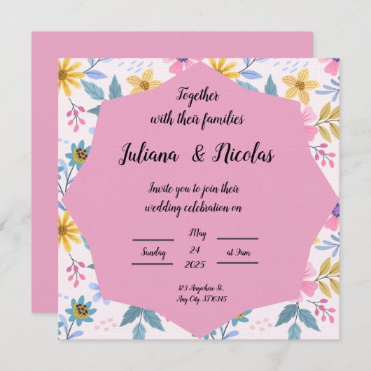 Farbenfrohe blumengeschmückte Einladungstöne Einladung (Vorne/Hinten)