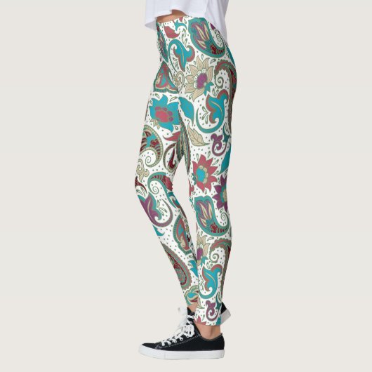Farbenfrohe blumengeschmückte ethnische Motive Leggings (Links)