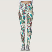 Farbenfrohe blumengeschmückte ethnische Motive Leggings (Vorderseite)