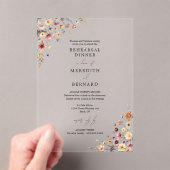 Farbenfrohe blumengeschmückte Hochzeitsfeier Probe Acryleinladungen (Insitu (Handheld))