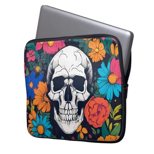 Farbenfrohe, blumengeschmückte Kunst Laptopschutzhülle (Vorderseite Links)