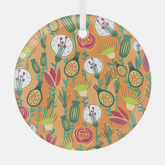 Farbenfrohe, blumengeschmückte Muster Ornament Aus Glas (Vorderseite)
