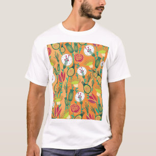 Farbenfrohe, blumengeschmückte Muster T-Shirt