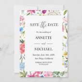 Farbenfrohe, blumengeschmückte Save the Date (Vorderseite)