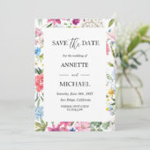 Farbenfrohe, blumengeschmückte Save the Date (Stehend Vorderseite)