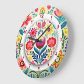 Farbenfrohe Blumengestalt Boho Malen von zwei Kron Große Wanduhr (Winkel)
