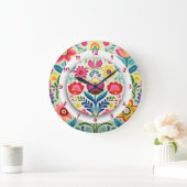 Farbenfrohe Blumengestalt Boho Malen von zwei Kron Große Wanduhr (Zuhause)