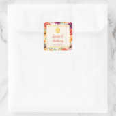 Farbenfrohe Blumengestelle Beige Chinesische Hochz Quadratischer Aufkleber (Tasche)