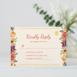 Farbenfrohe Blumengestelle Beige Chinesische Hochz RSVP Karte