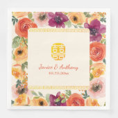 Farbenfrohe Blumengestelle Beige Chinesische Hochz Serviette (Vorderseite)