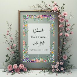 Farbenfrohe Blumengrün Mattierte Hochzeit Willkomm Acrylschild