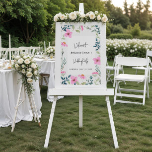Farbenfrohe Blumengrün Mattierte Hochzeit Willkomm Acrylschild
