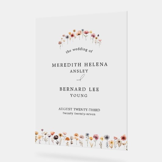 Farbenfrohe Blumenhochzeit Acrylschild (Winkel)