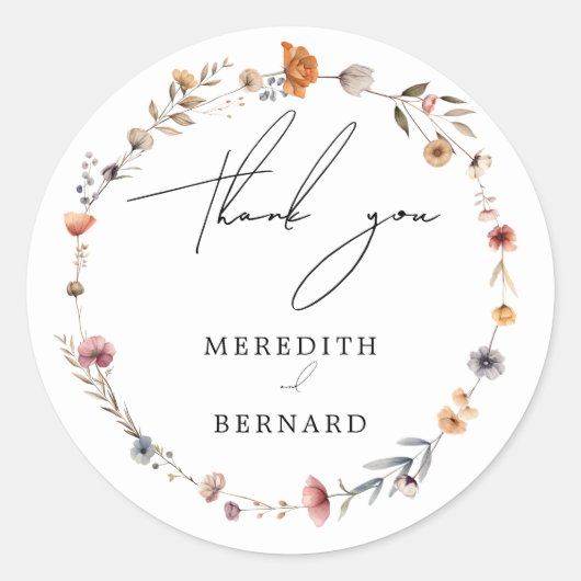 Farbenfrohe Blumenhochzeit Danke Ihnen für Ihre Un Runder Aufkleber (Vorderseite)