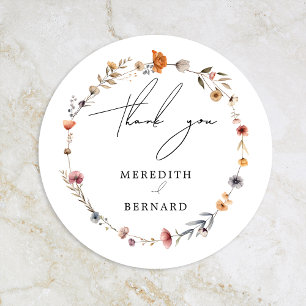 Farbenfrohe Blumenhochzeit Danke Ihnen für Ihre Un Runder Aufkleber
