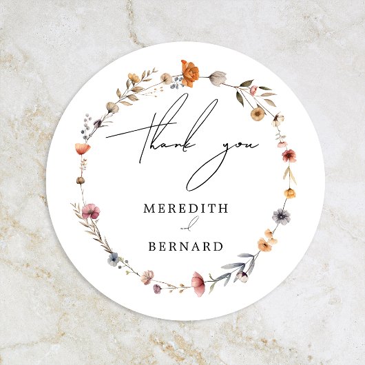 Farbenfrohe Blumenhochzeit Danke Ihnen für Ihre Un Runder Aufkleber