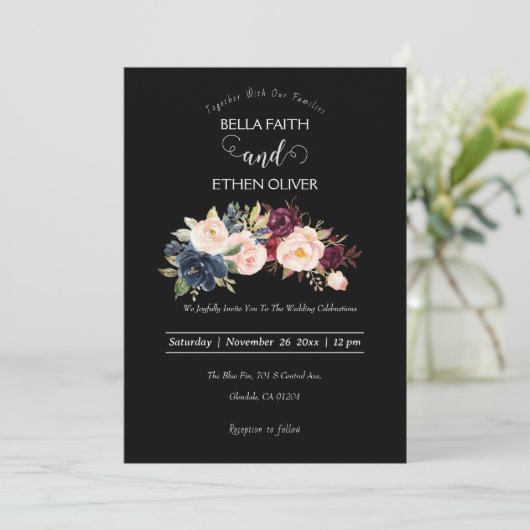 farbenfrohe Blumenhochzeit Einladung (Stehend Vorderseite)