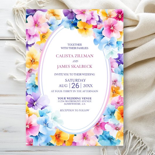 farbenfrohe Blumenhochzeit Einladung