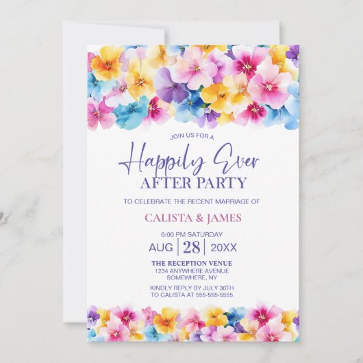 Farbenfrohe Blumenhochzeit nach dem Party Einladung (Vorderseite)